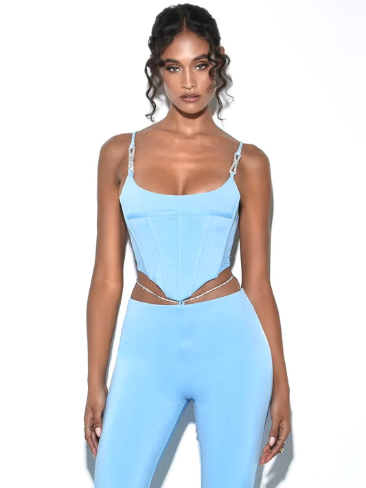 PRE-ORDERS Fulani Crystal Strap Corset Top x Powder Blue