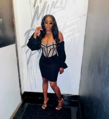 Zora Lace Corset Off Shoulder Dress x Black