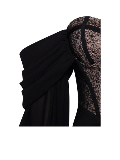 Zora Lace Corset Off Shoulder Dress x Black