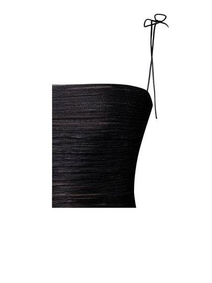 PRE-ORDER Aubrey Ruched Shimmer Chiffon Gown X Black