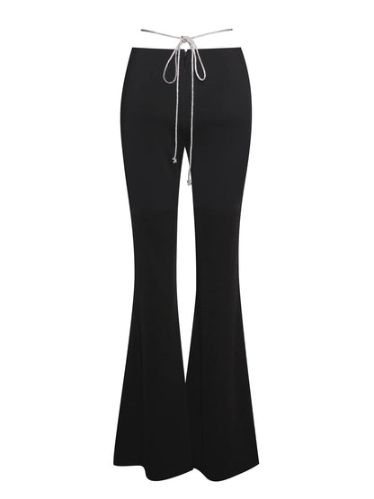 PRE-ORDERS Fulani Black Crystal Waist Strap Flare Pants