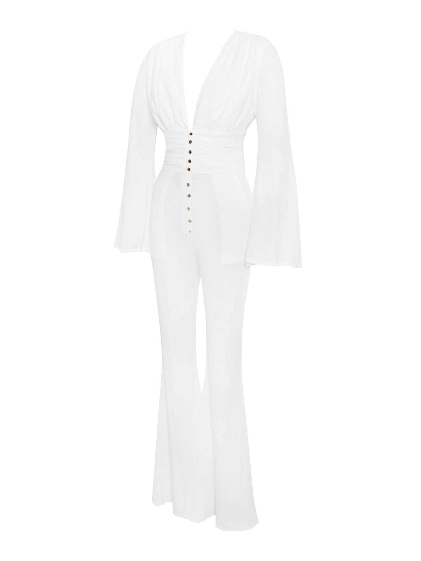 PRE-ORDER Selena Ruched Jumpsuit x White SOLD OUT