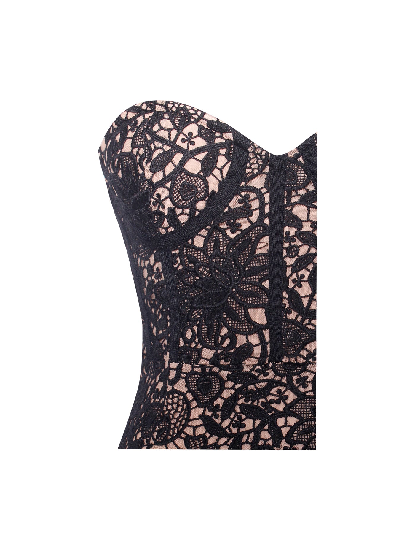 PRE-ORDER String Me Along Lace Fringed Strapless Dress x Black