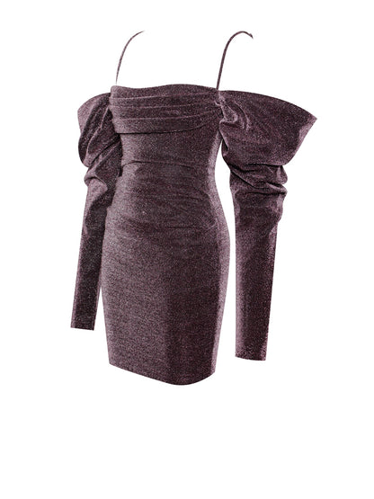 PRE-ORDER Soraya Metallic Puff Sleeve Dress X Rose Gold