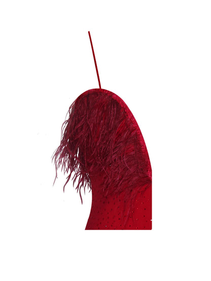 PRE-ORDER Mariah Crystal and Fur Red Stretch Crepe Dress x Red