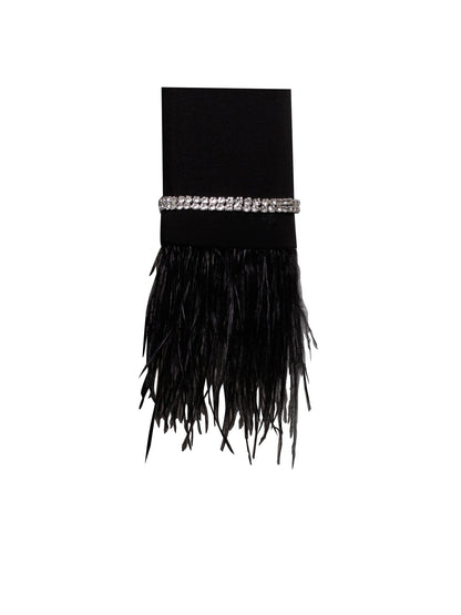 PRE-ORDER Isabella Feather Crystal Sleeve Backless Blazer Dress x Noir