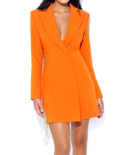 PRE-ORDERS Eliza Crystal Fringe Blazer Dress x Orange