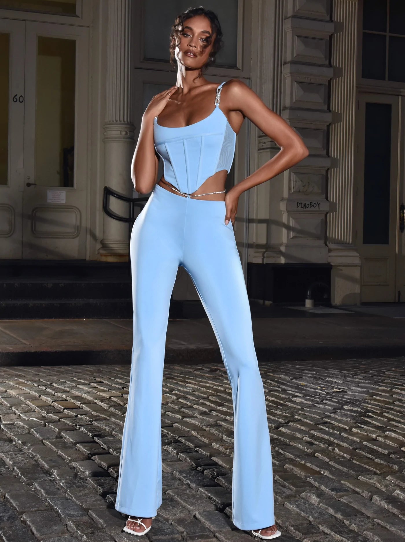 PRE-ORDERS Fulani Crystal Strap Corset Top x Powder Blue
