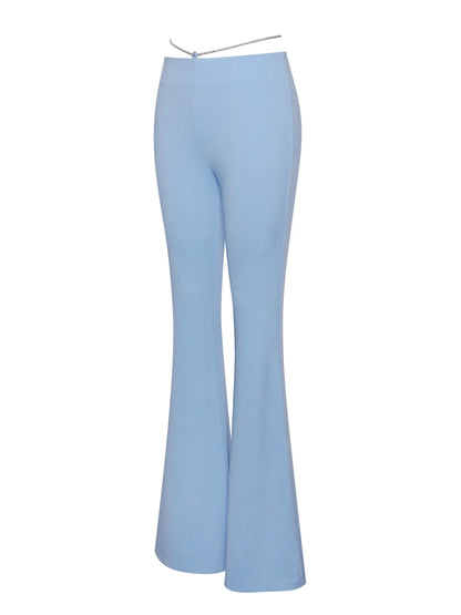 PRE-ORDERS Fulani Powder Blue Crystal Waist Strap Flare Pants