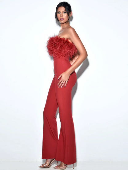 PRE-ORDER Juliana Feather Jumpsuit x Burgundy