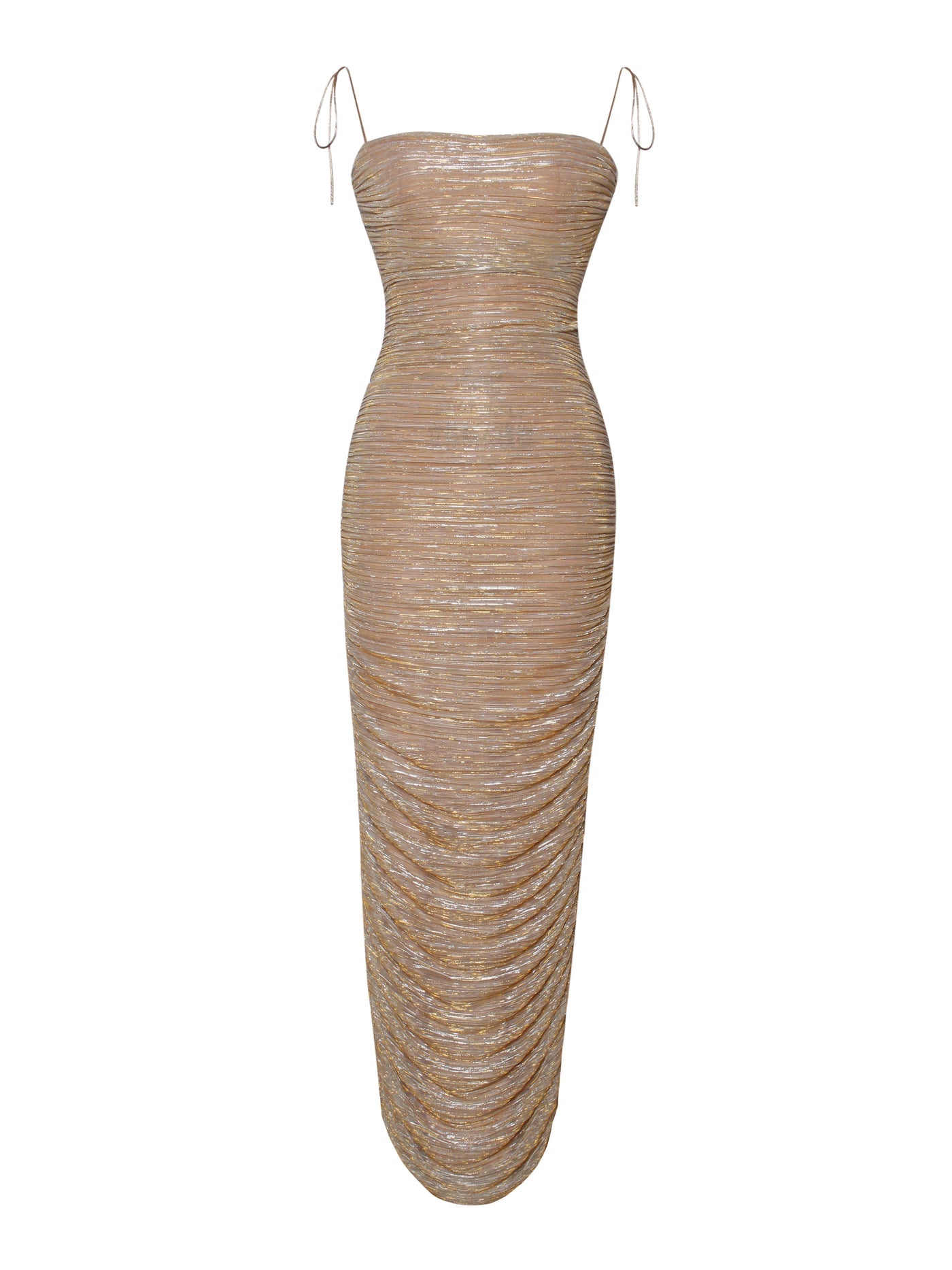 Aubrey Ruched Shimmer Chiffon Gown X Gold
