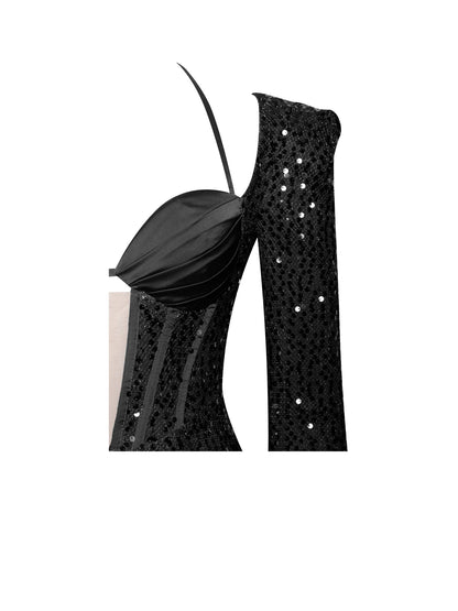 PRE-ORDER Claudia Long Sleeve Sequin Dress x Black