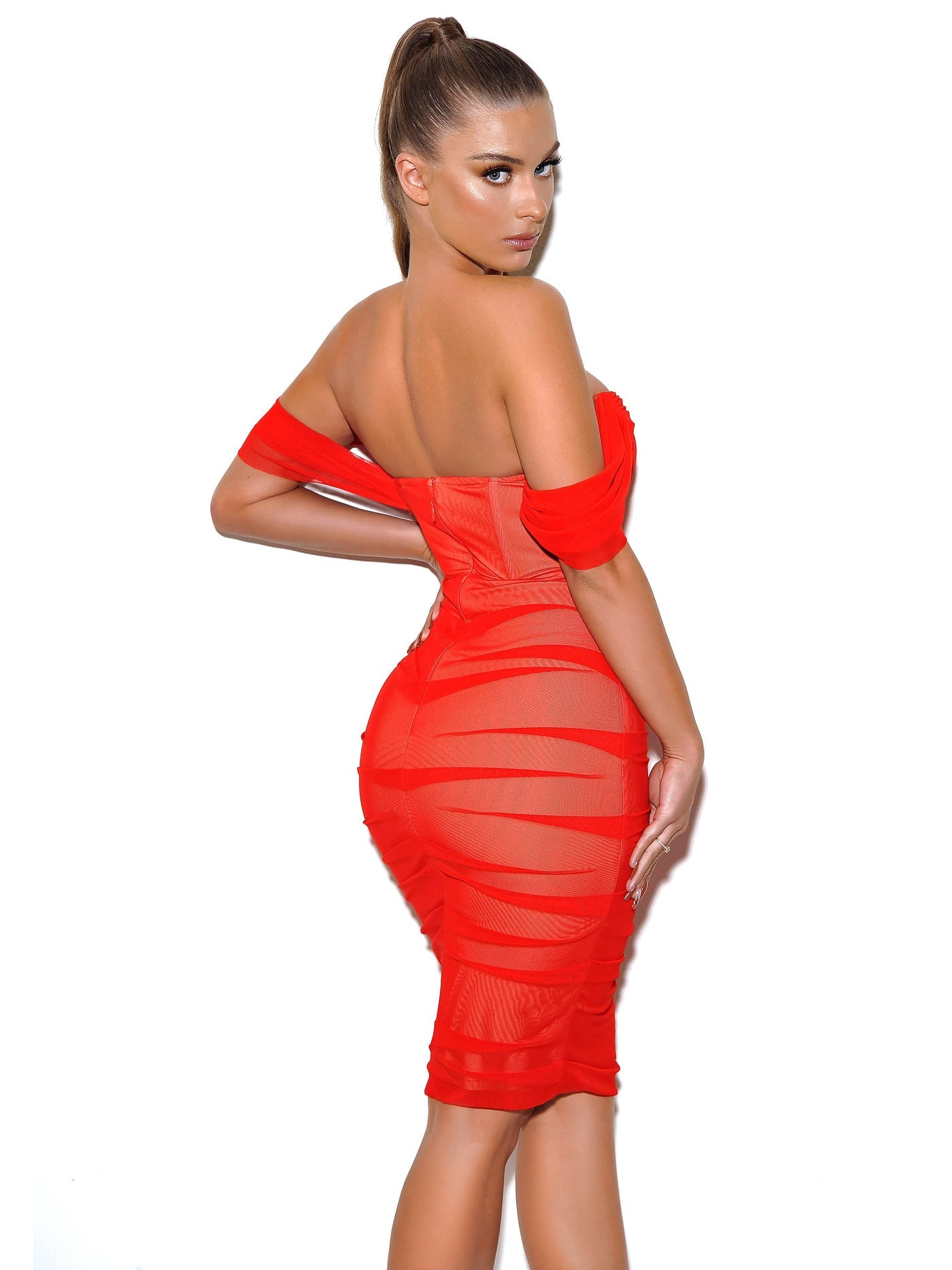 PRE-ORDER Maria Mesh Dress x Red