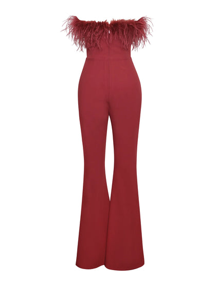 PRE-ORDER Juliana Feather Jumpsuit x Burgundy