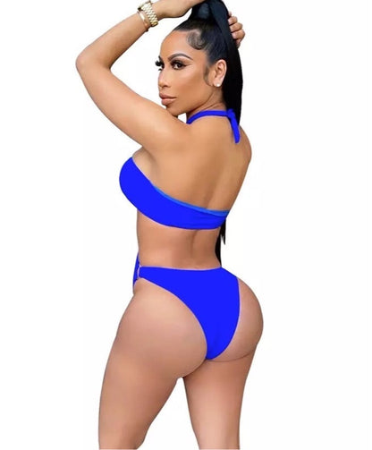 Sasha Asymmetrical Ring Monokini Skirt Set x Blue