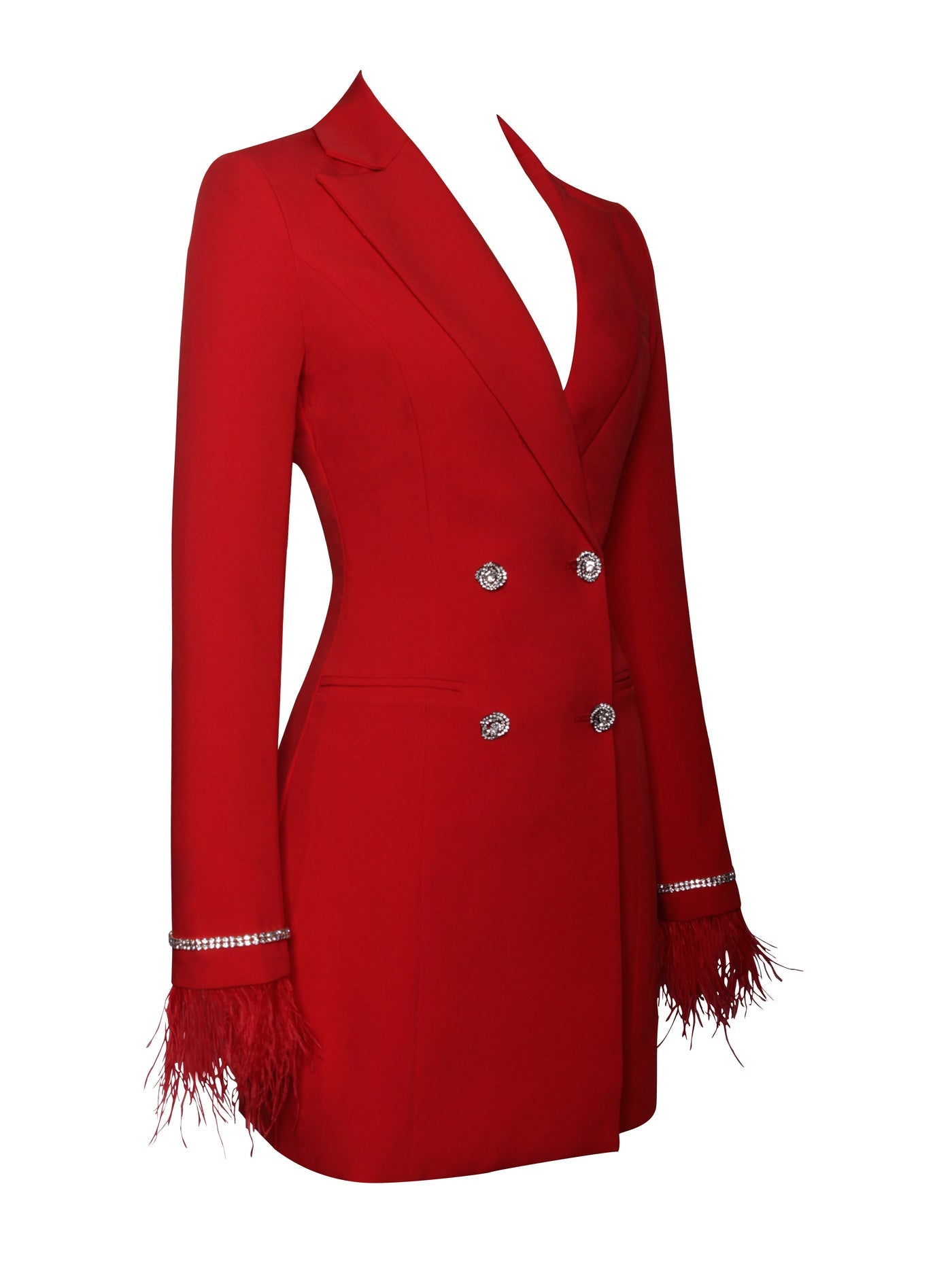 PRE-ORDER Isabella Feather Crystal Sleeve Backless Blazer Dress x Ruby Red