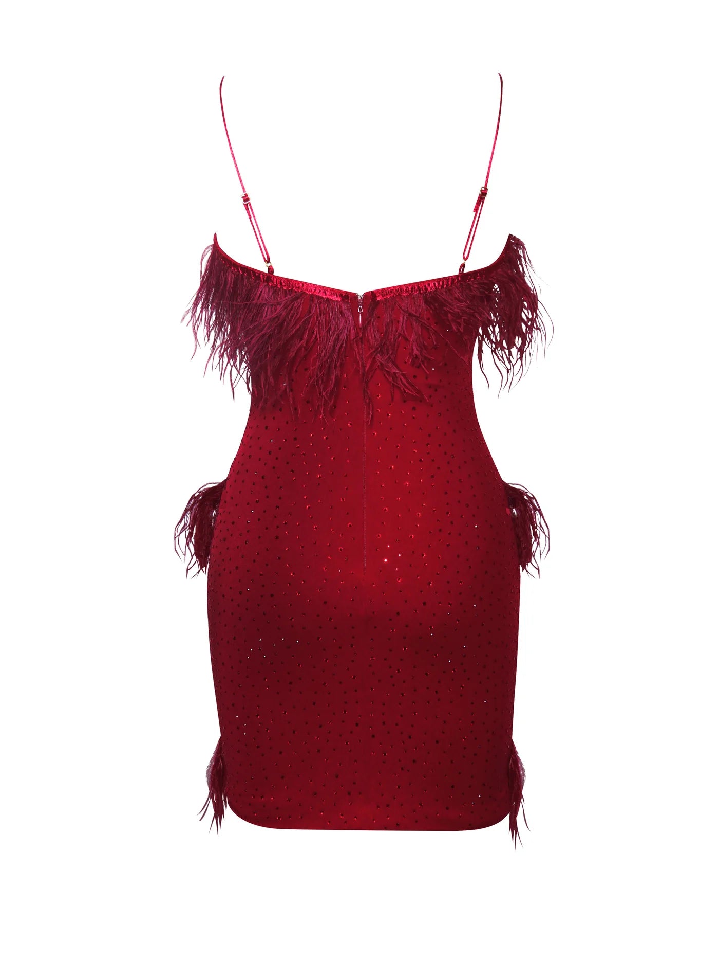 PRE-ORDER Mariah Crystal and Fur Red Stretch Crepe Dress x Red