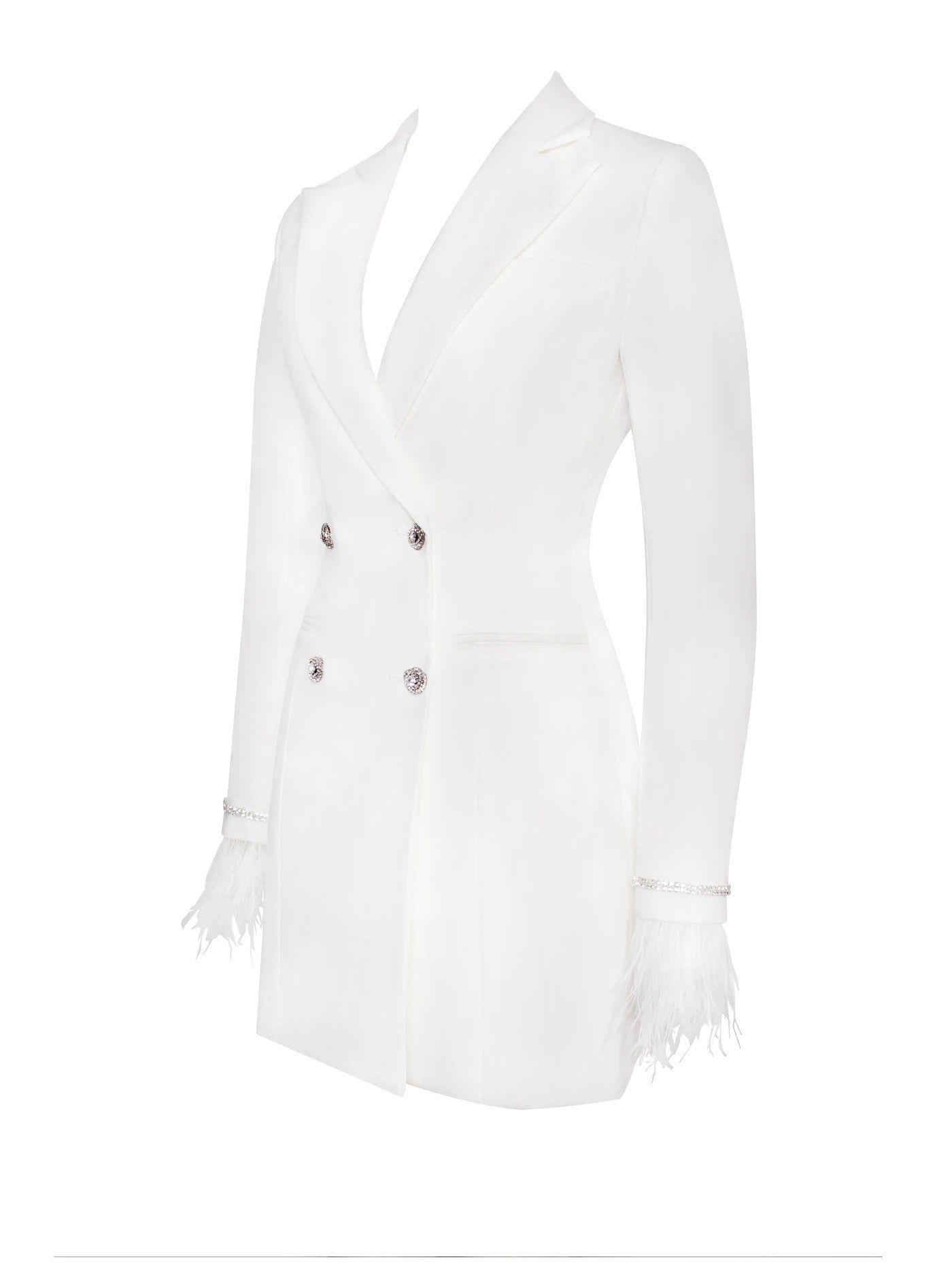 PRE-ORDER Isabella Feather Crystal Sleeve Backless Blazer Dress x White