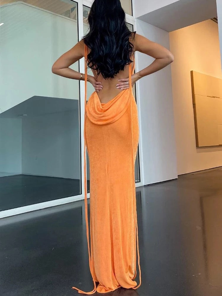 PRE-ORDER Amari Draped Backless Dress x Tangerine