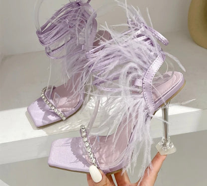 PRE-ORDER Premadonna Feather Rhinestone Strappy Heels