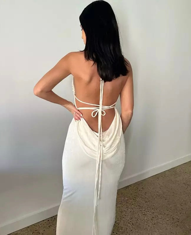 PRE-ORDER Amari Draped Backless Dress x Ivory