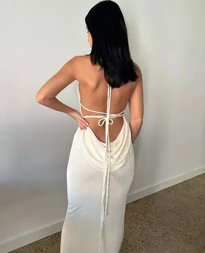 PRE-ORDER Amari Draped Backless Dress x Ivory